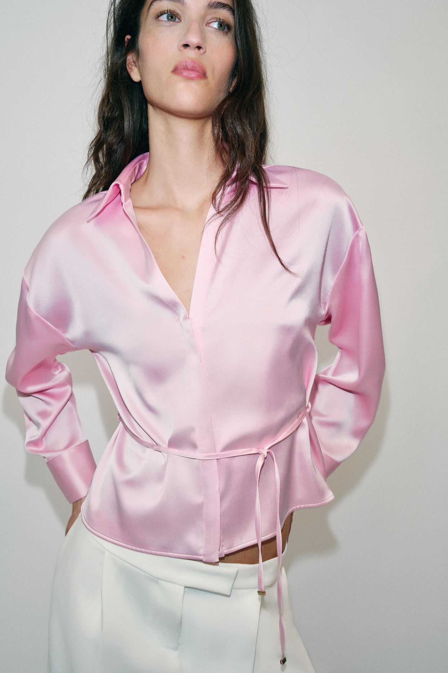 Zara Satin Blouse With Thin Belt
