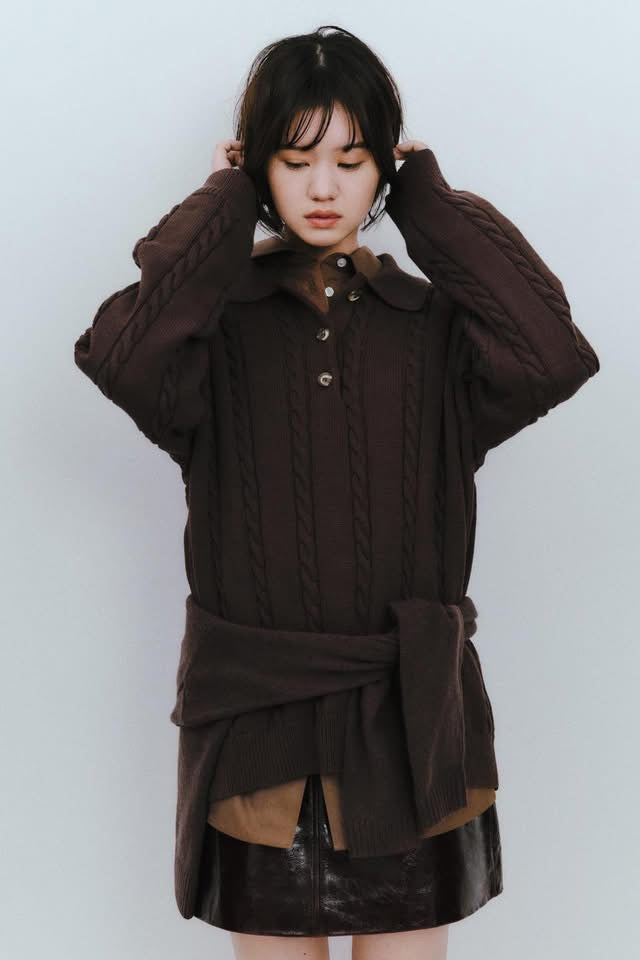 ZARA able Knit Polo Shirt-Brown