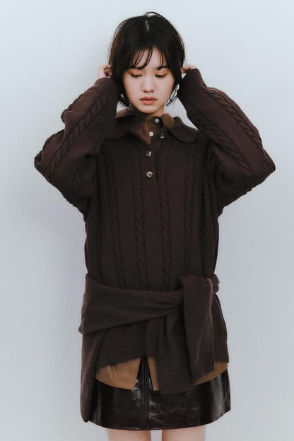 ZARA able Knit Polo Shirt-Brown