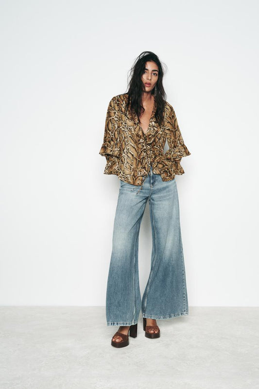 ZARA Animal Print With Ruffle Shirt - Leopard