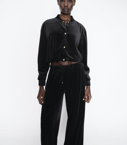 ZARA Velvet Bomber Jacket-Black