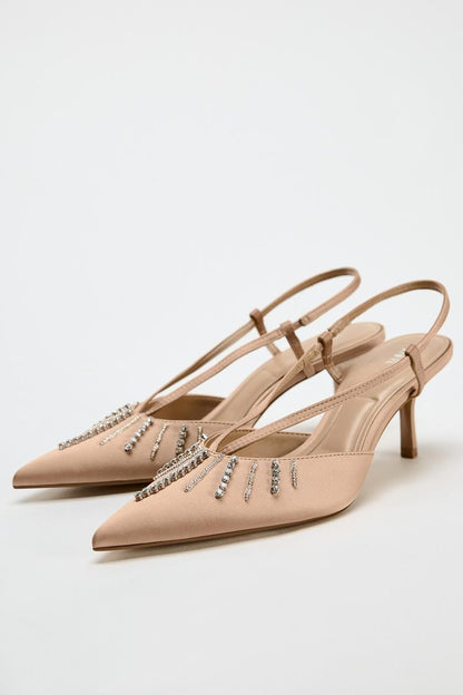 ZARA Open Back Heel Shoes With Stones