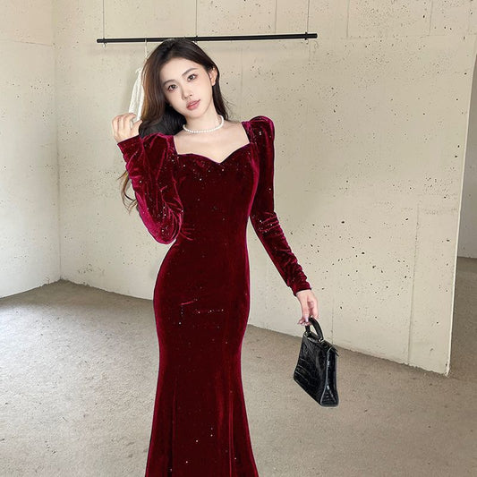 Shein Dazy Sequin Patchwork Prom Dress-Red