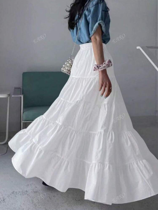 Shein Solid Color minimalist casual Skirt (White)