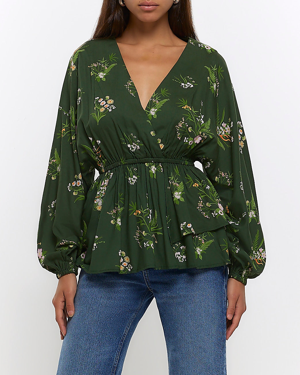 River Island Green floral wrap blouse