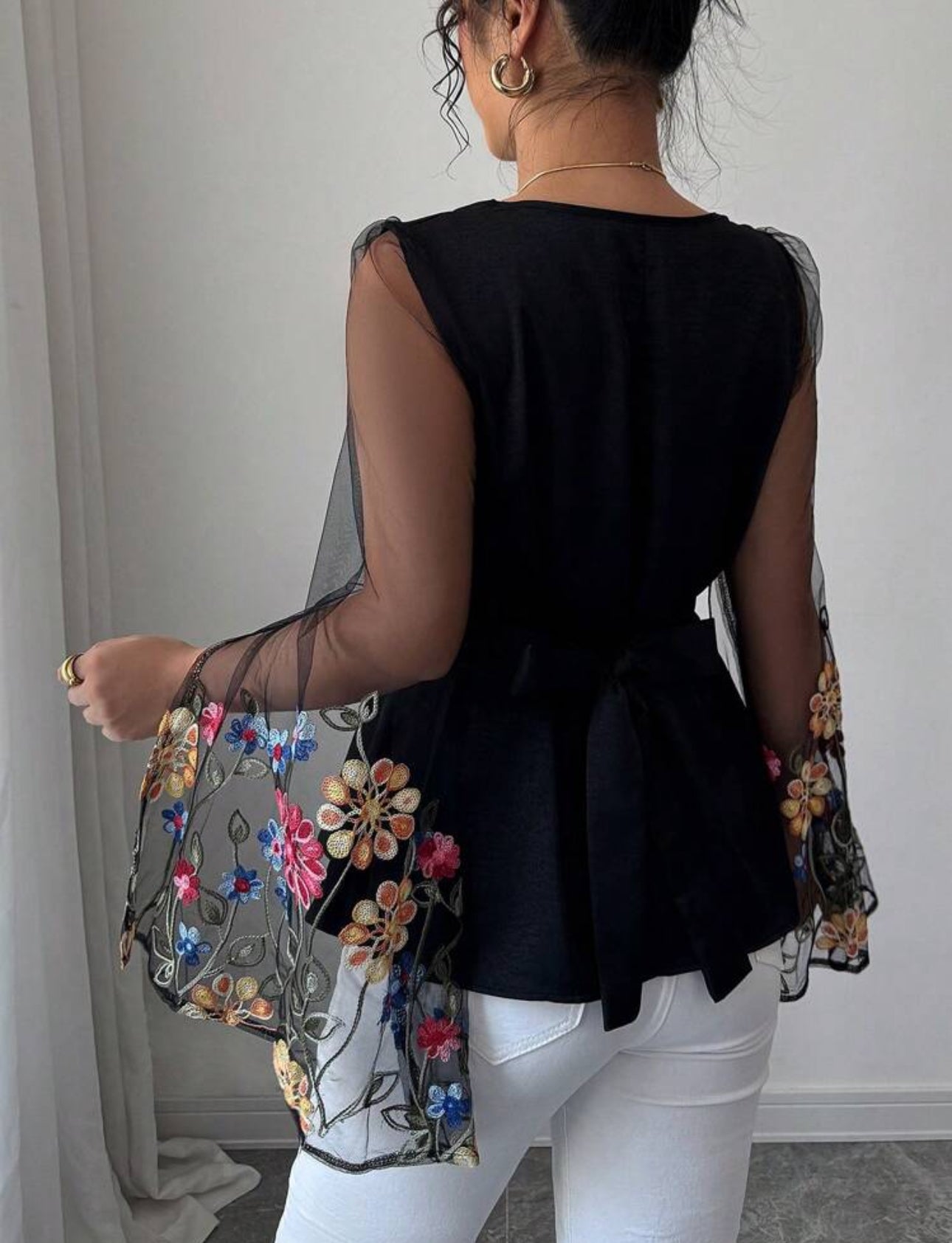 Shein Elegent Embroided Draped Neck Shirt