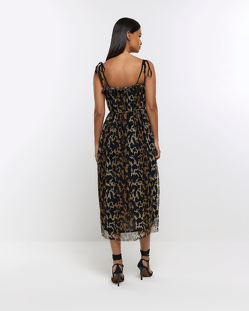 River Island Black plisse animal print smock midi dress