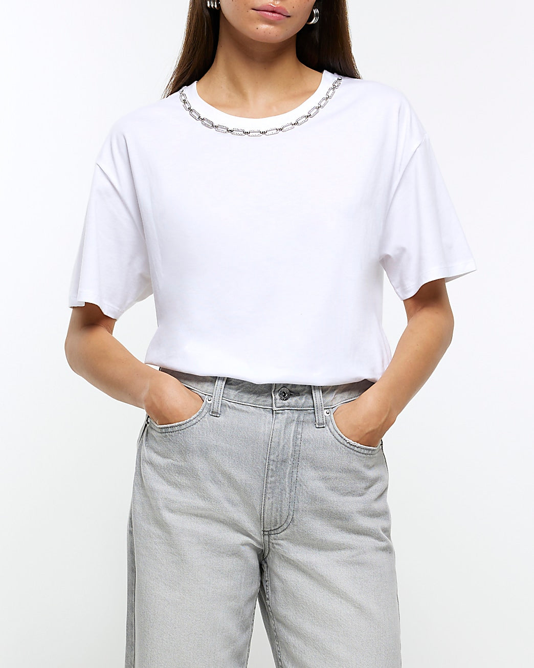 River Island White chain t-shirt