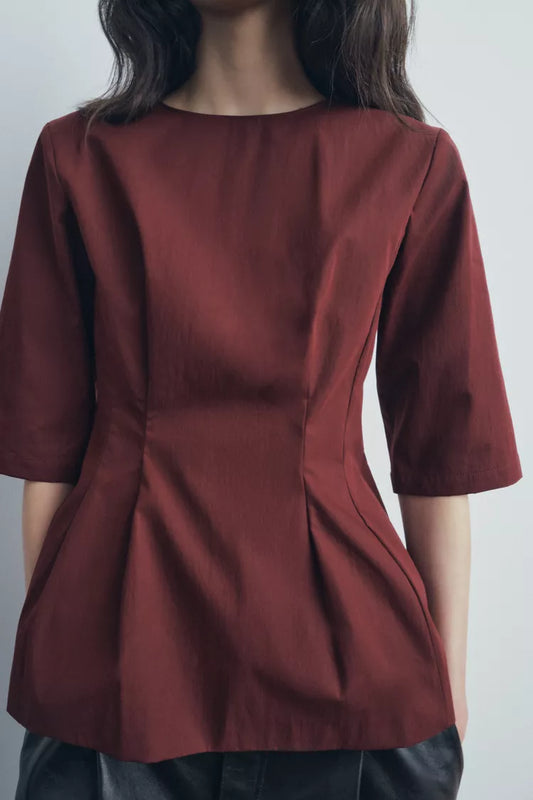 ZARA ZW Collection Peplum Top - Burgundy