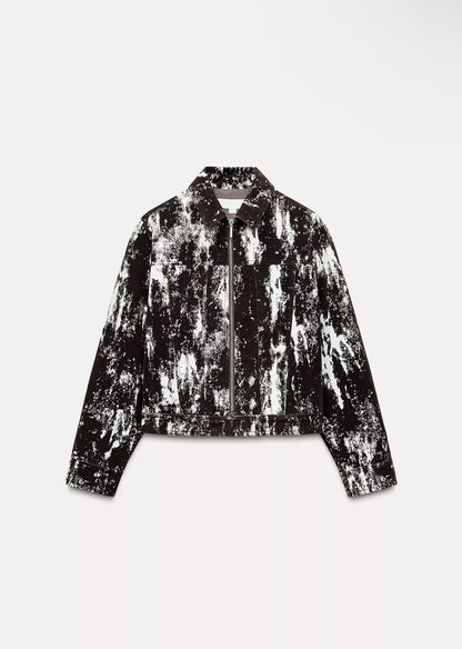 ZARA Animal Print Flocked Jacket-Brown/White