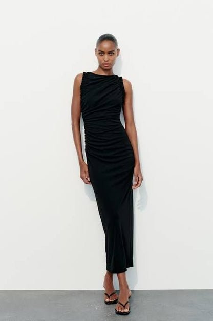 Zara Black Ruched Midi Dress