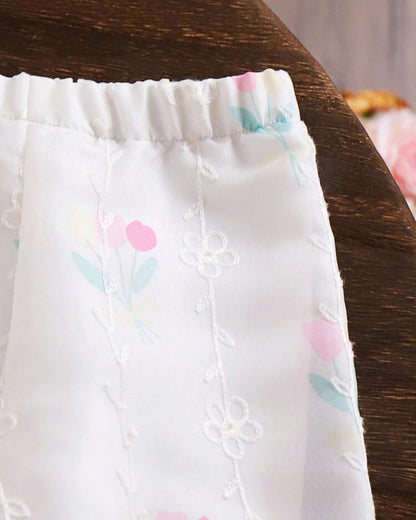 SHEIN Baby Girls Tulip Printed Sleeve Top And Pants Set