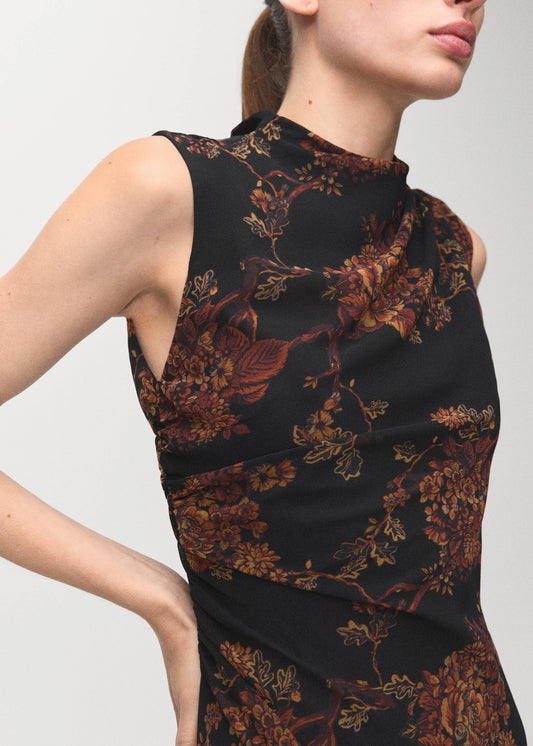 Zara Ruched Floral Print Dress