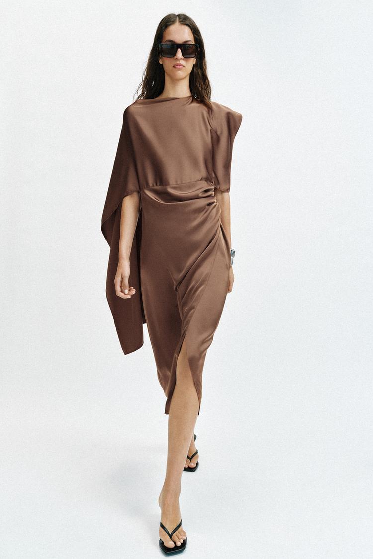 Zara Satin Cape Midi Dress