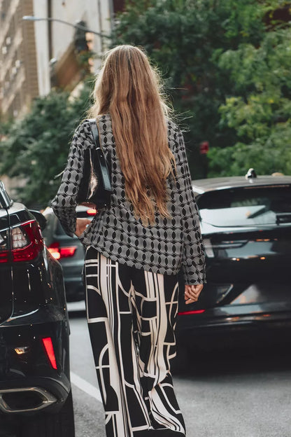 ZARA Geometric Print Shirt - Back / Ecru
