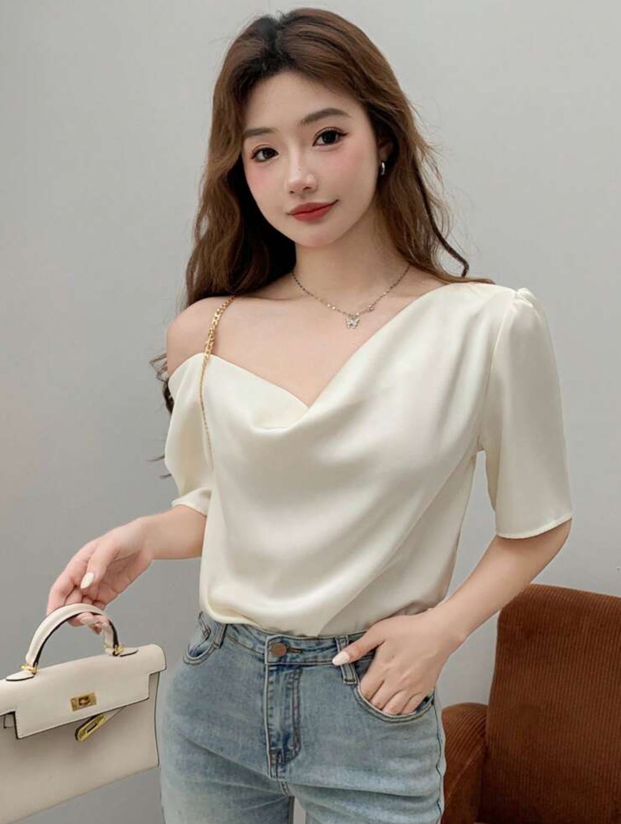 Shein Women Solid Color Draped Neck Pullover Short Sleeve Shirt Too