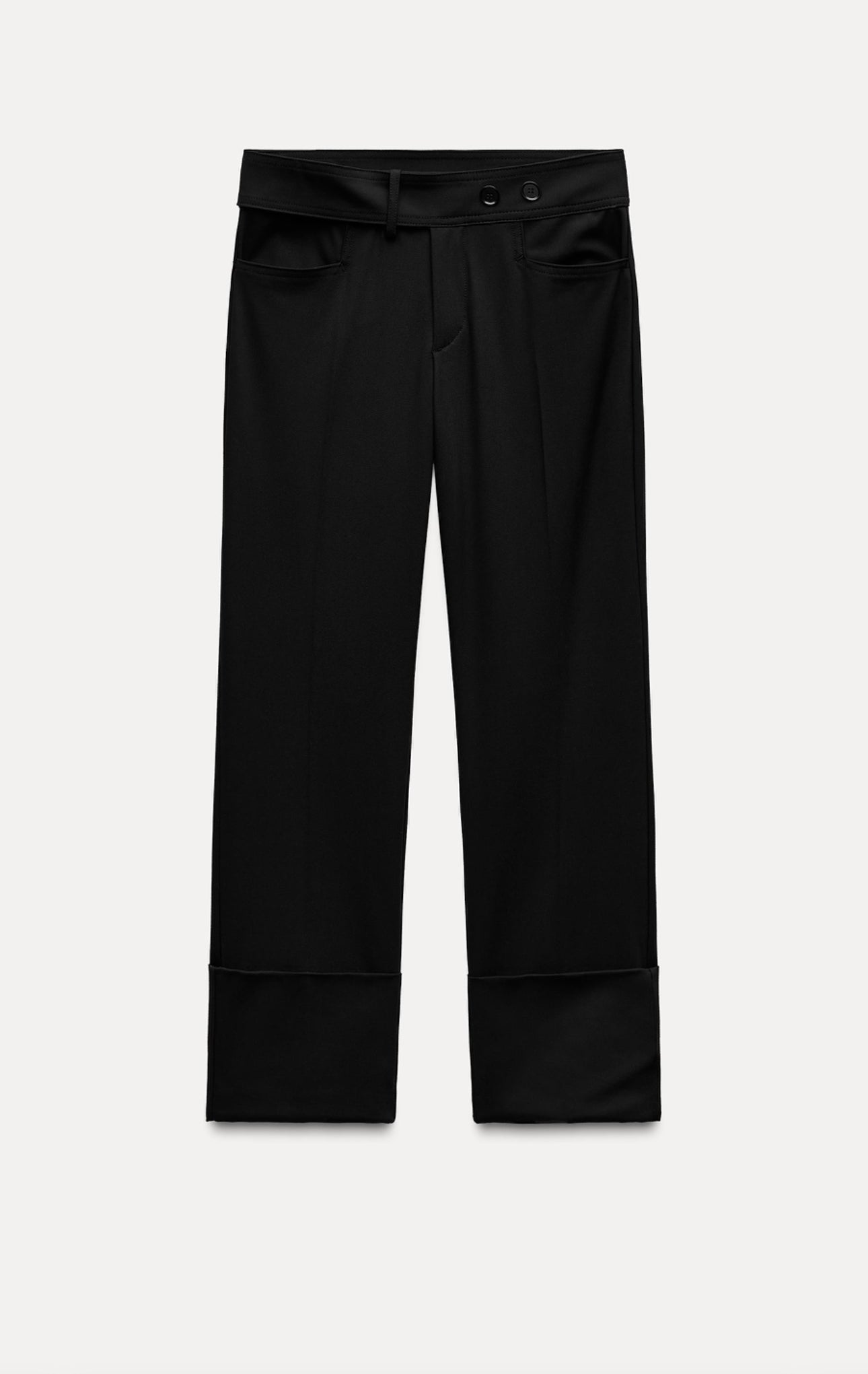 ZARA Straight Leg Trousers With Turn Up Hems _Black