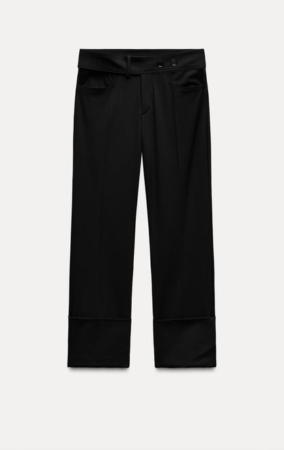 ZARA Straight Leg Trousers With Turn Up Hems _Black