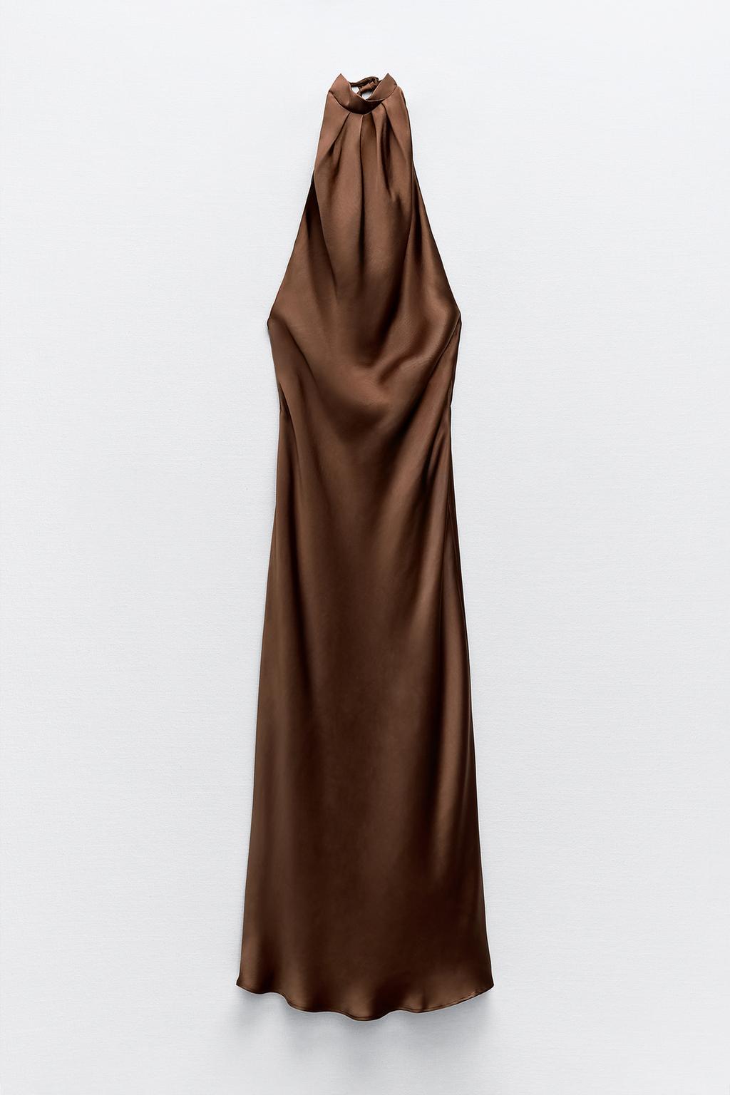 Zara Satin Halter Dress -Chocolate