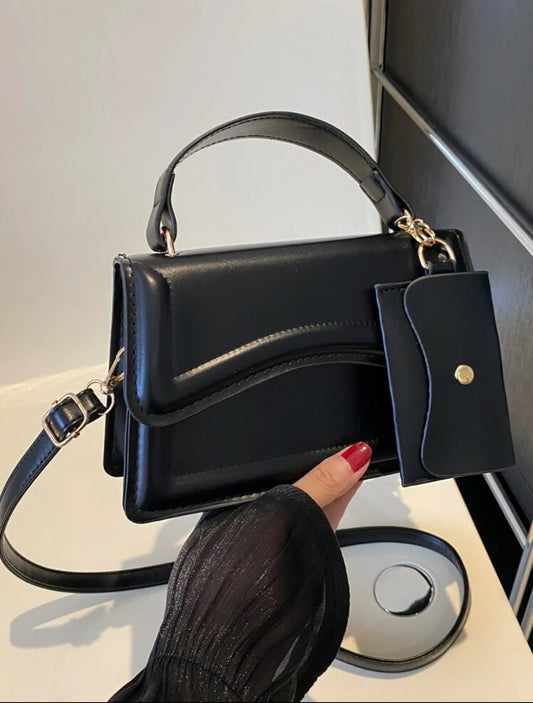 SHEIN Fashionable Solid Color Retro flip Cover Black