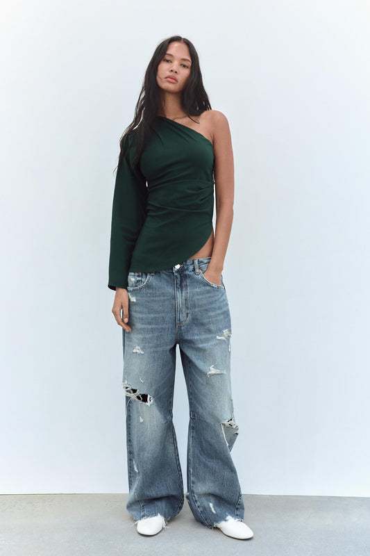 ZARA Asymmetric Draped Top -Green