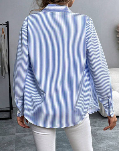Shein Franclia Embroided Stripe Lapel Long Sleeve Button Down