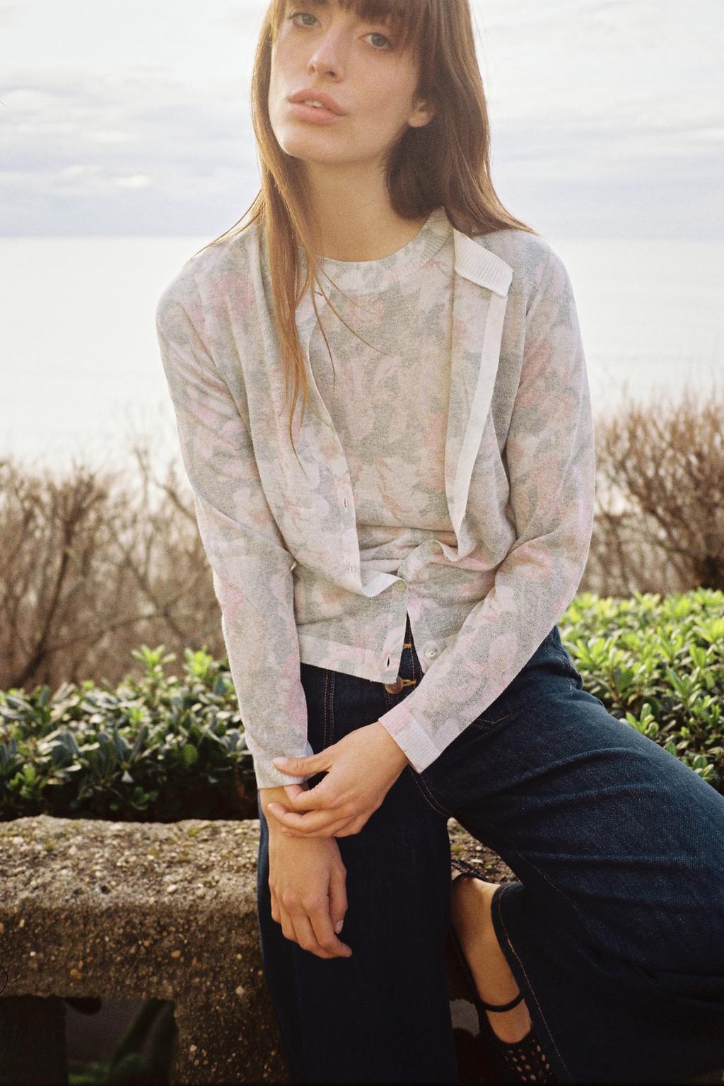 ZARA Floral Print Knit cardigan -Multicolor