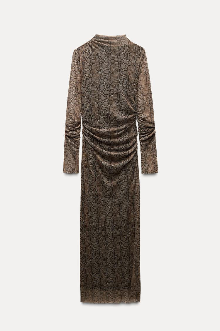 ZARA Draped Tulle Dress -Snake/Tan