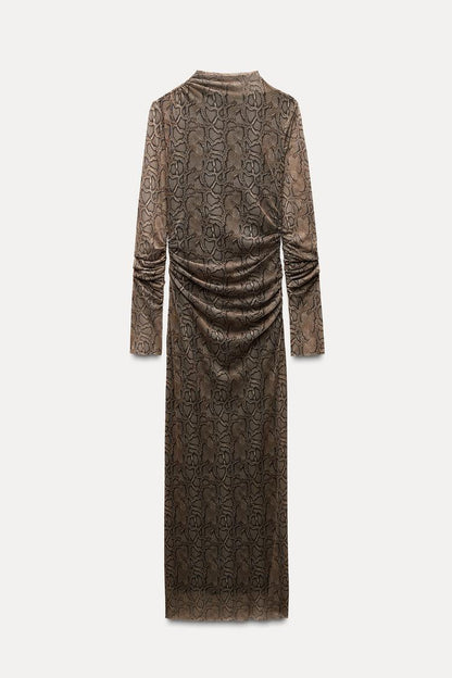 ZARA Draped Tulle Dress -Snake/Tan
