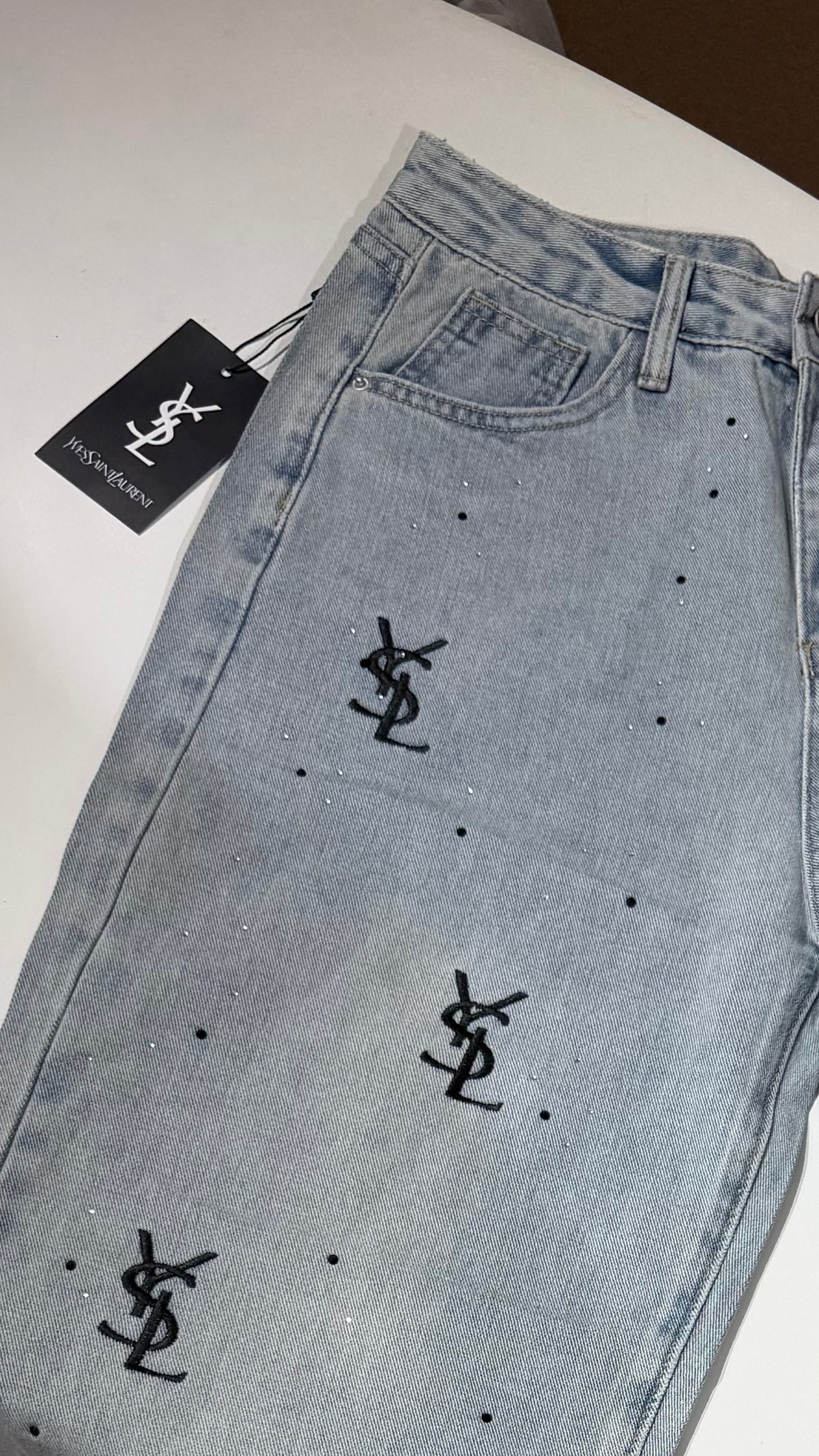 YSL Rhinestone Embellished Jeans-Dupe