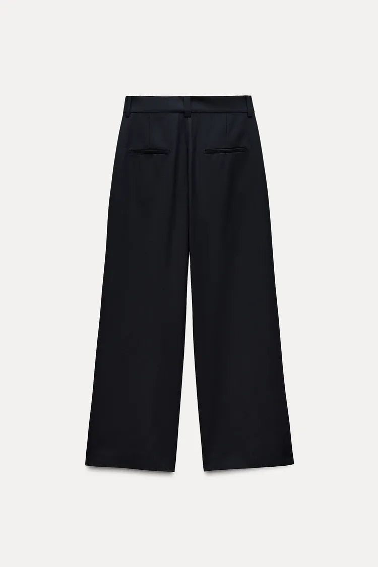 ZARA ZW Collection Straight Trouser With Zip -Blue