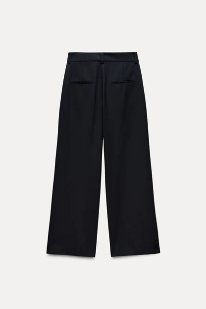 ZARA ZW Collection Straight Trouser With Zip -Blue