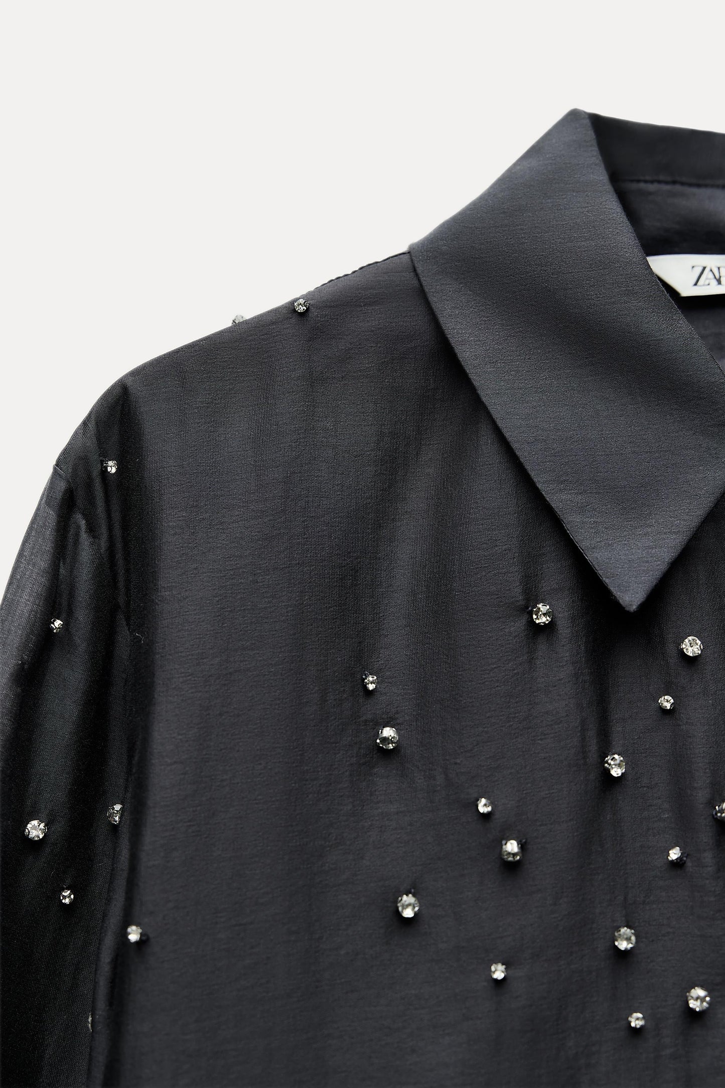 ZARA ZW Collection Embroided Shirt With Jewels-Dark Grey