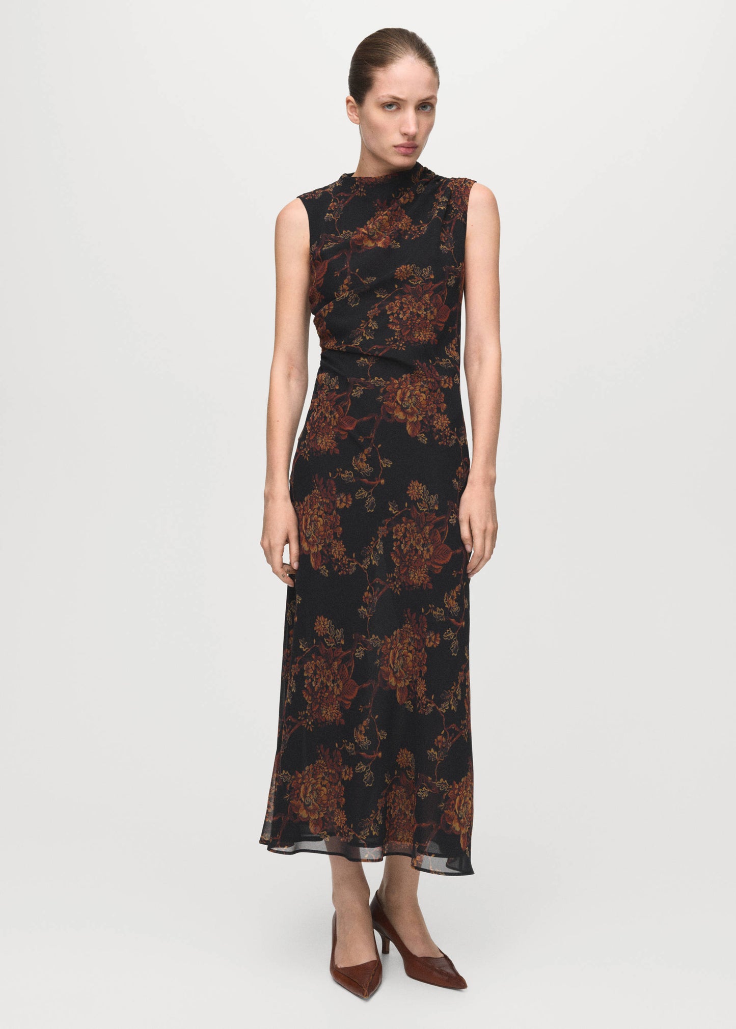 Zara Ruched Floral Print Dress
