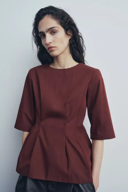 ZARA ZW Collection Peplum Top - Burgundy