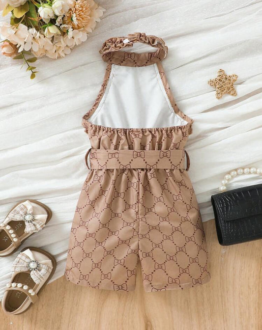 SHEIN Baby Girls Classic Printed Roper With Ruffled Hem Nad Neck