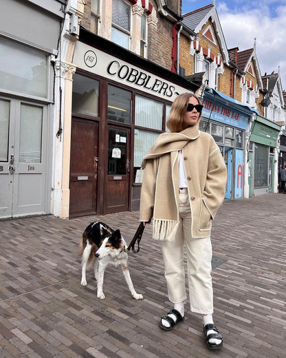 SHEIN Maija Women Jacket with Scarf(BEIGE)