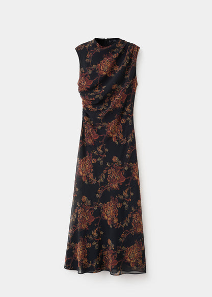 Zara Ruched Floral Print Dress