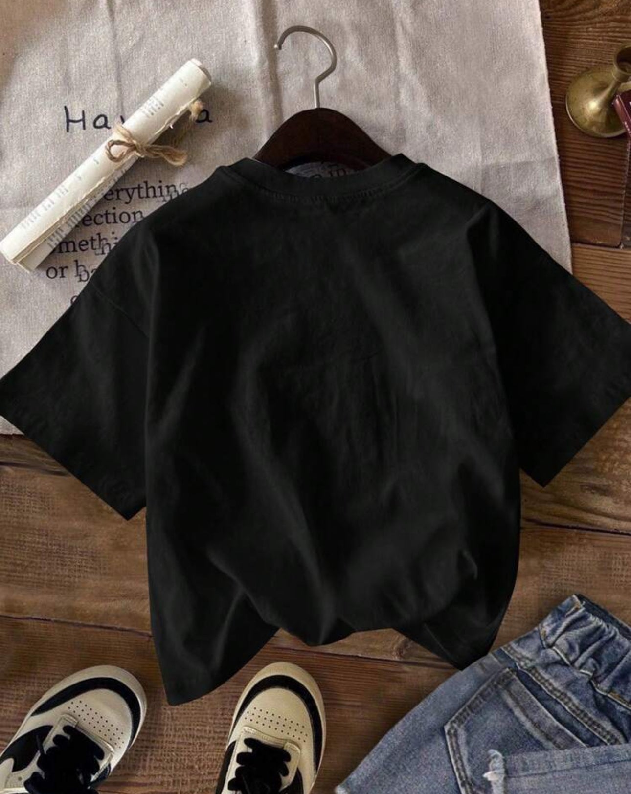 Shein Ez Wear Casual Minimalist Bear Print Round Neck T shirt (Black)