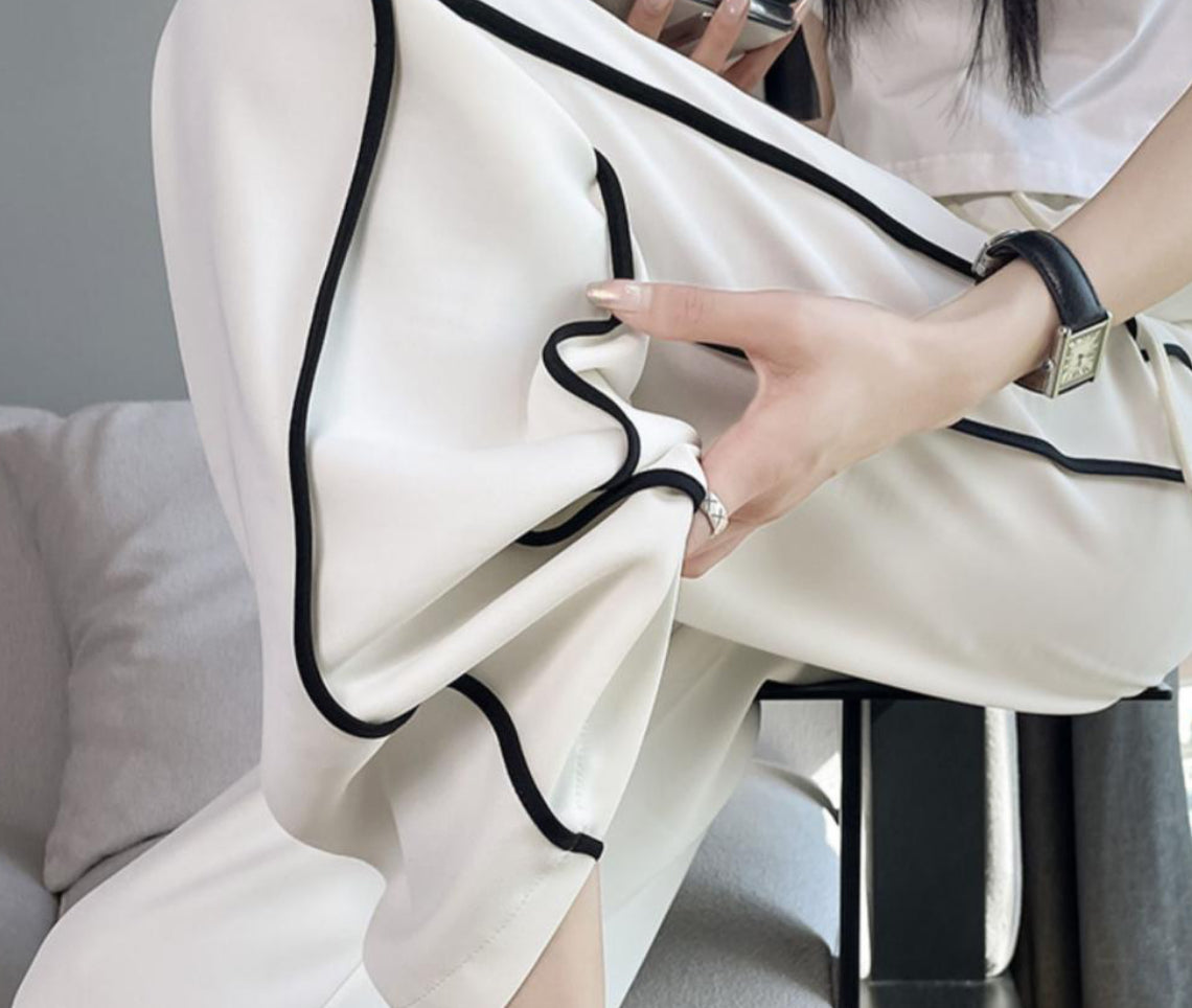 SHEIN Contrast Stripe Wide Leg Trousers white/black