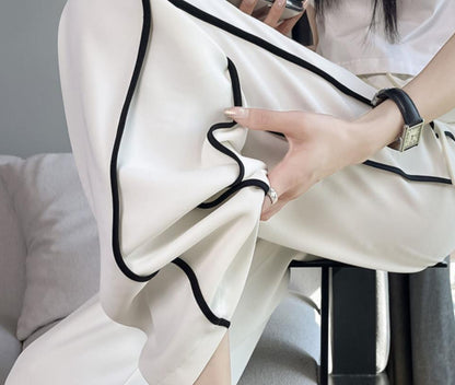 SHEIN Contrast Stripe Wide Leg Trousers white/black