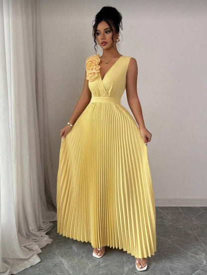 Shein Cream Yellow Crossed V Neck Dress