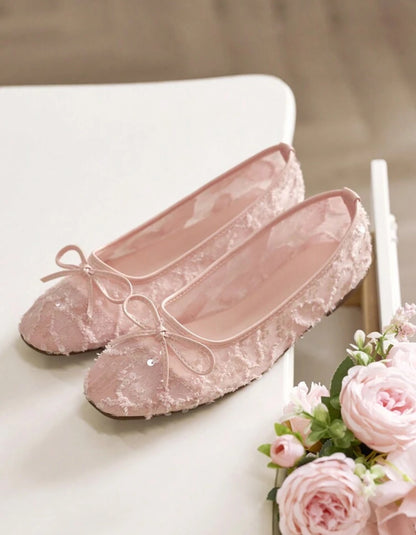 Shein Cuccoo Hitchd Women Round Toe Comfortable Bow Sequin Flat Ballet