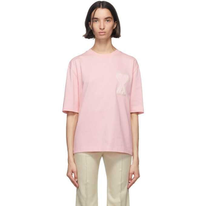 Ami Paris Loose Fit T Shirt-Pink