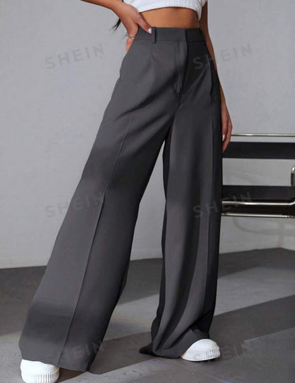 SHEIN EZ Wear Spring Solid Wide Leg Pant