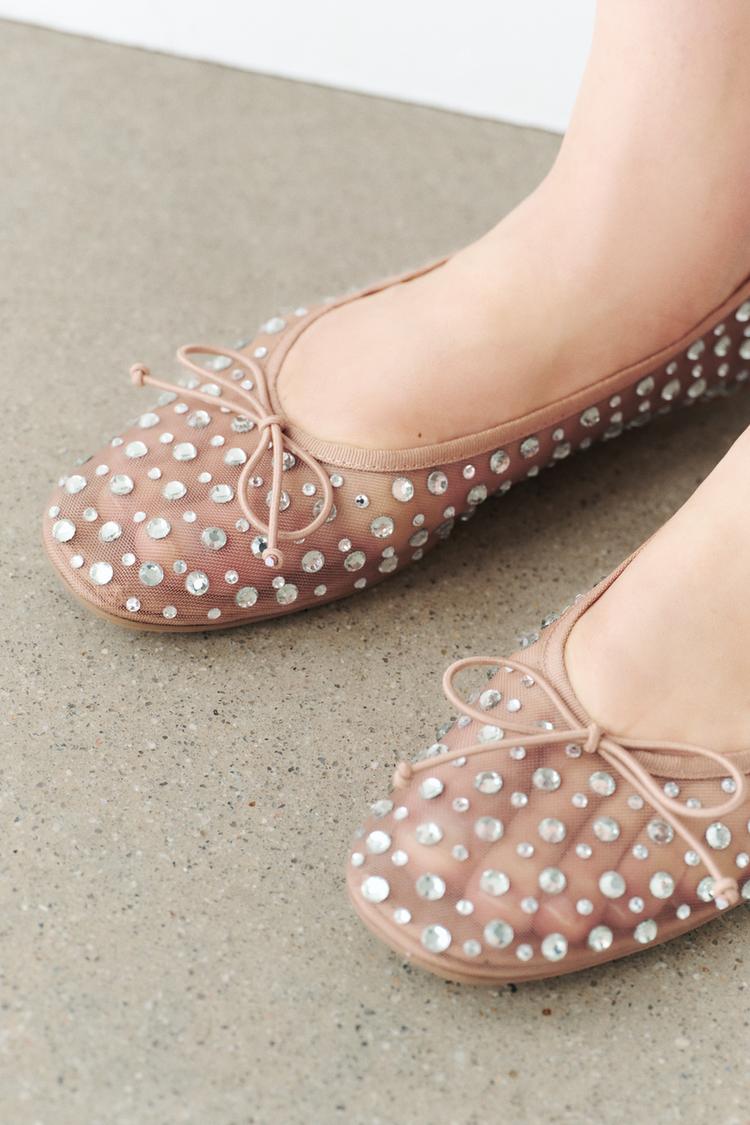 ZARA Shiny Rhinestone Mesh Ballet Flats