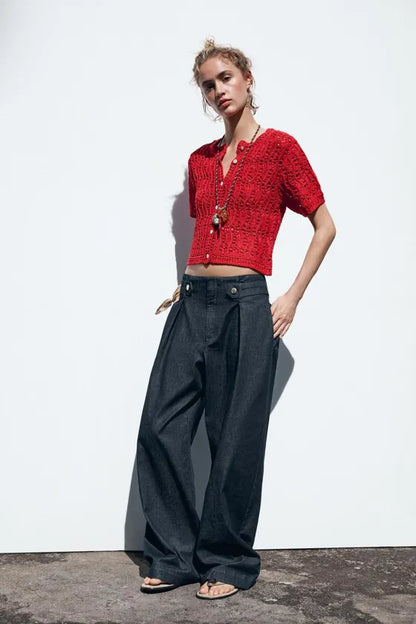 ZARA Open Knit cardigan-Red