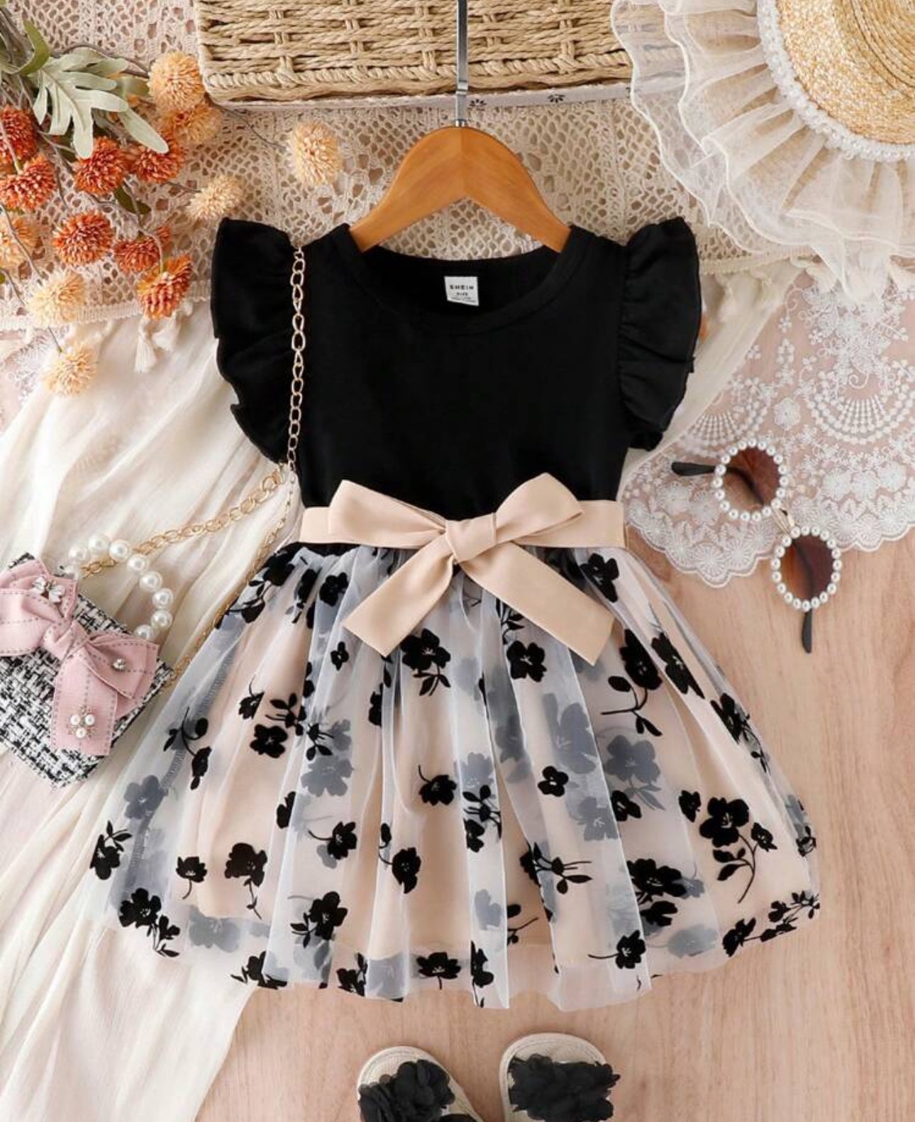 SHEIN Baby Girls Elegent And Sweat Mesh Splicing Dress For Summer