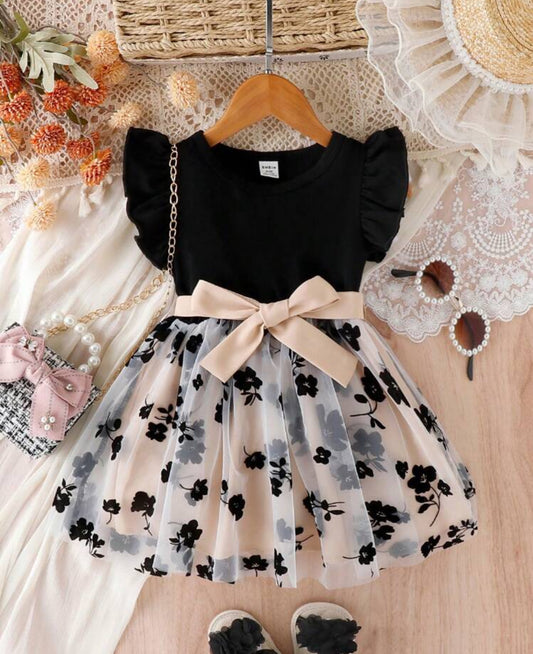 SHEIN Baby Girls Elegent And Sweat Mesh Splicing Dress For Summer