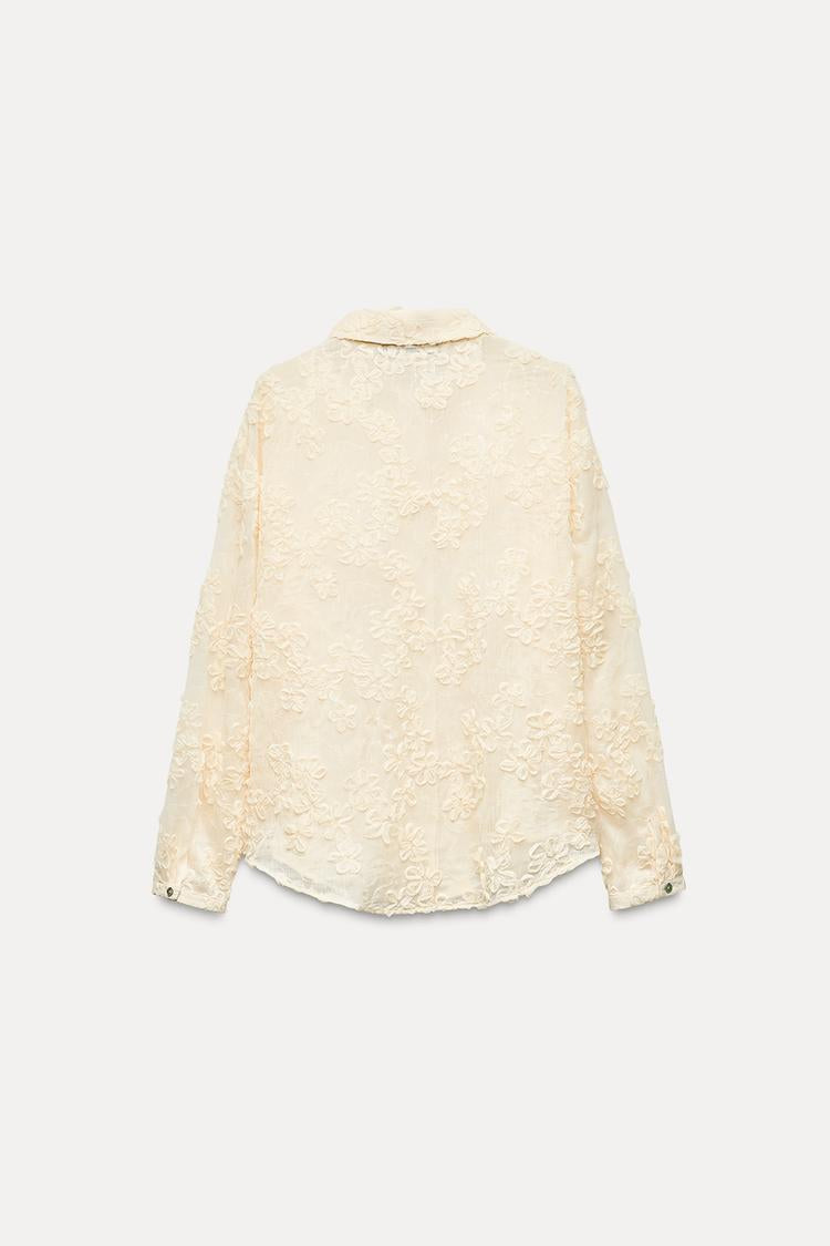 ZARA Semi Sheer Textured Shirt With Sequins